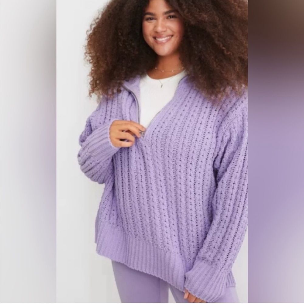 Aerie Cable Car Quarter Zip Sweater Size SP LAVENDER NWT in packaging